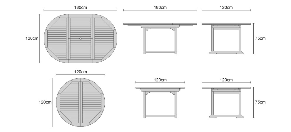 Brompton Teak Extending Single-Leaf Table - Dimensions